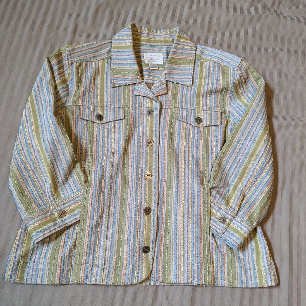 Christopher & Banks Jacket in Multi Color Stripes and Textures